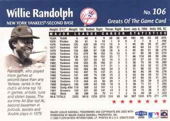 2000 Fleer Greats of the Game #106 Willie Randolph Back