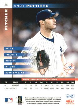 2002 Leaf - Press Proofs Red #88 Andy Pettitte  Back