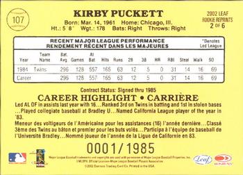 2002 Leaf - Rookie Reprints #2 Kirby Puckett Back