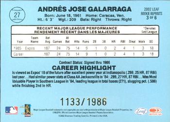 2002 Leaf - Rookie Reprints #3 Andres Galarraga Back