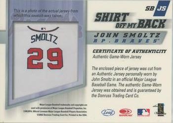 2002 Leaf - Shirt Off My Back #SBJS John Smoltz  Back
