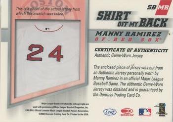 2002 Leaf - Shirt Off My Back #SBMR Manny Ramirez Back