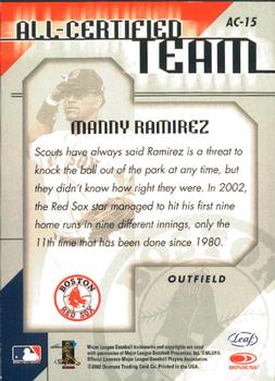 2002 Leaf Certified - All-Certified Team #AC-15 Manny Ramirez  Back