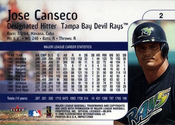 2000 Fleer Impact #2 Jose Canseco Back