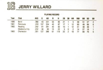 1984 Wheaties Cleveland Indians #NNO Jerry Willard Back