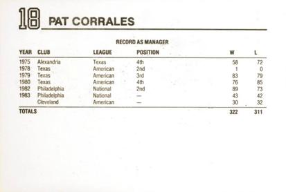 1984 Wheaties Cleveland Indians #NNO Pat Corrales Back