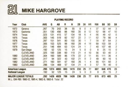 1984 Wheaties Cleveland Indians #NNO Mike Hargrove Back