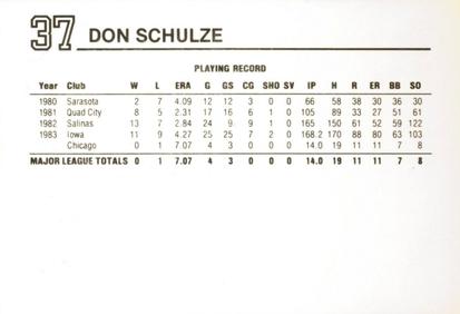 1984 Wheaties Cleveland Indians #NNO Don Schulze Back