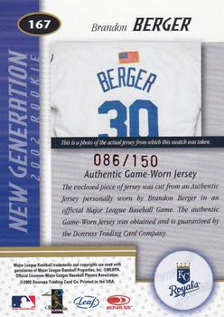2002 Leaf Certified - Mirror Red #167 Brandon Berger Back