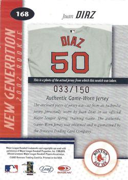 2002 Leaf Certified - Mirror Red #168 Juan Diaz Back