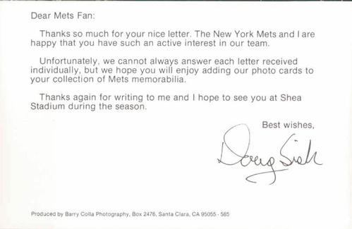 1985 Barry Colla New York Mets Photocards #585 Doug Sisk Back
