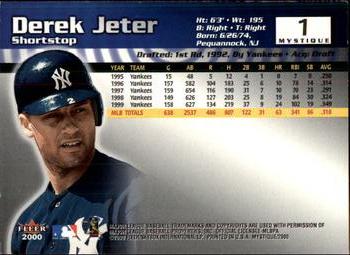 2000 Fleer Mystique #1 Derek Jeter Back