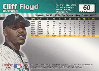 2000 Fleer Mystique #60 Cliff Floyd Back