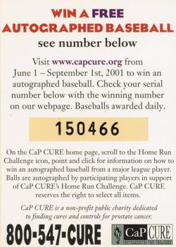 2001 Cap Cure Home Run Challenge #NNO Contest Card Back
