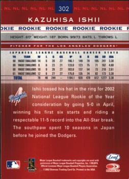2002 Leaf Rookies & Stars - Great American Signings #302 Kazuhisa Ishii Back