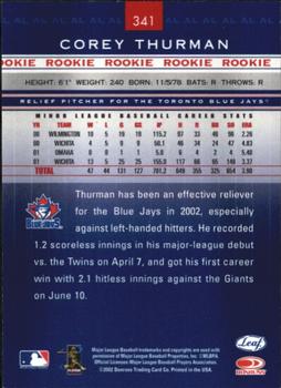 2002 Leaf Rookies & Stars - Great American Signings #341 Corey Thurman Back