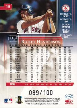2002 Leaf Rookies & Stars - Longevity #18 Rickey Henderson Back