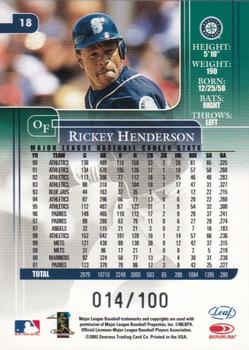 2002 Leaf Rookies & Stars - Longevity #18d Rickey Henderson Back
