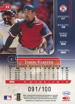 2002 Leaf Rookies & Stars - Longevity #22 Jason Varitek  Back