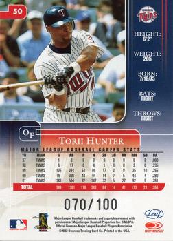 2002 Leaf Rookies & Stars - Longevity #50 Torii Hunter  Back