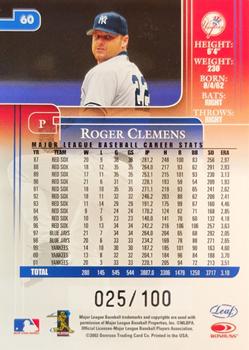 2002 Leaf Rookies & Stars - Longevity #60 Roger Clemens Back