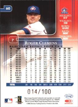 2002 Leaf Rookies & Stars - Longevity #60a Roger Clemens Back