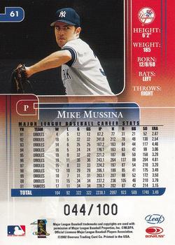 2002 Leaf Rookies & Stars - Longevity #61 Mike Mussina Back