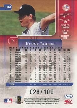 2002 Leaf Rookies & Stars - Longevity #103b Kenny Rogers Back