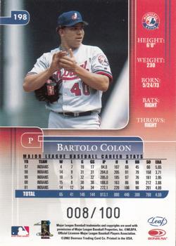 2002 Leaf Rookies & Stars - Longevity #198 Bartolo Colon Back