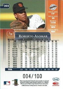 2002 Leaf Rookies & Stars - Longevity #202d Roberto Alomar Back