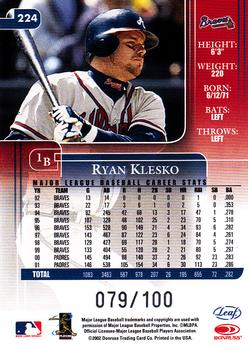 2002 Leaf Rookies & Stars - Longevity #224a Ryan Klesko Back
