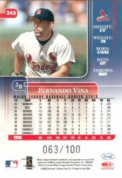 2002 Leaf Rookies & Stars - Longevity #245 Fernando Vina  Back