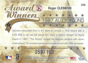 2002 Leaf Rookies & Stars - Longevity #259 Roger Clemens Back