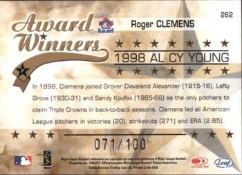 2002 Leaf Rookies & Stars - Longevity #262 Roger Clemens Back
