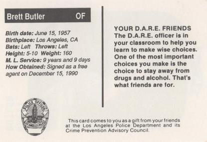 1991 Los Angeles Dodgers Police #NNO Brett Butler Back