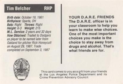 1991 Los Angeles Dodgers Police #NNO Tim Belcher Back