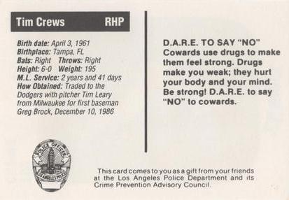 1991 Los Angeles Dodgers Police #NNO Tim Crews Back