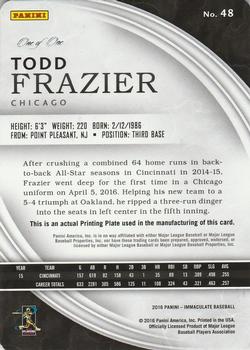 2016 Panini Immaculate Collection - Printing Plates Black #48 Todd Frazier Back