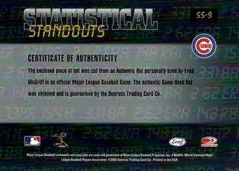 2002 Leaf Rookies & Stars - Statistical Standouts Materials #SS-9 Fred McGriff Back