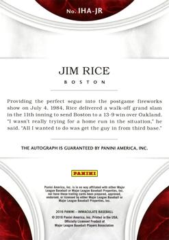 2016 Panini Immaculate Collection - Immaculate Heroes Autographs #IHA-JR Jim Rice Back