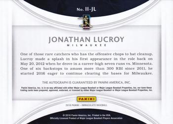 2016 Panini Immaculate Collection - Immaculate Ink #II-JL Jonathan Lucroy Back