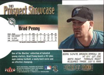 2000 Fleer Showcase #103 Brad Penny Back
