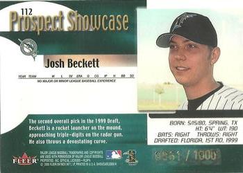 2000 Fleer Showcase #112 Josh Beckett Back