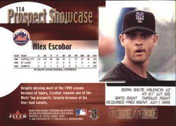 2000 Fleer Showcase #114 Alex Escobar Back