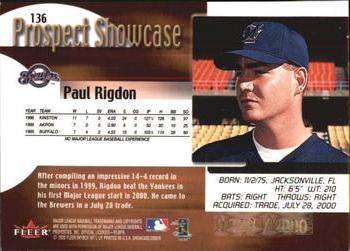 2000 Fleer Showcase #136 Paul Rigdon Back