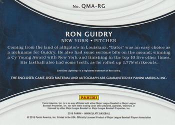 2016 Panini Immaculate Collection - Immaculate Quad Material Autographs Red #QMA-RG Ron Guidry Back