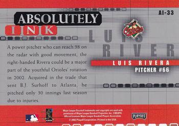2002 Playoff Absolute Memorabilia - Absolutely Ink #AI-33 Luis Rivera  Back