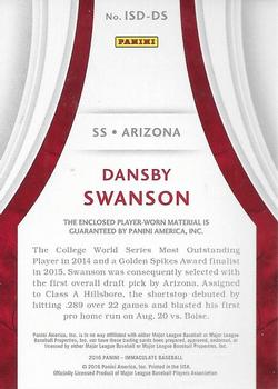 2016 Panini Immaculate Collection - Immaculate Standard Red #ISD-DS Dansby Swanson Back