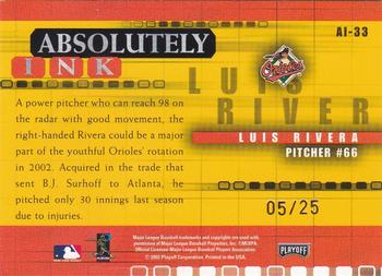2002 Playoff Absolute Memorabilia - Absolutely Ink Gold #AI-33 Luis Rivera  Back