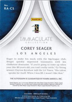 2016 Panini Immaculate Collection - Rookie Autographs Red #RA-CS Corey Seager Back